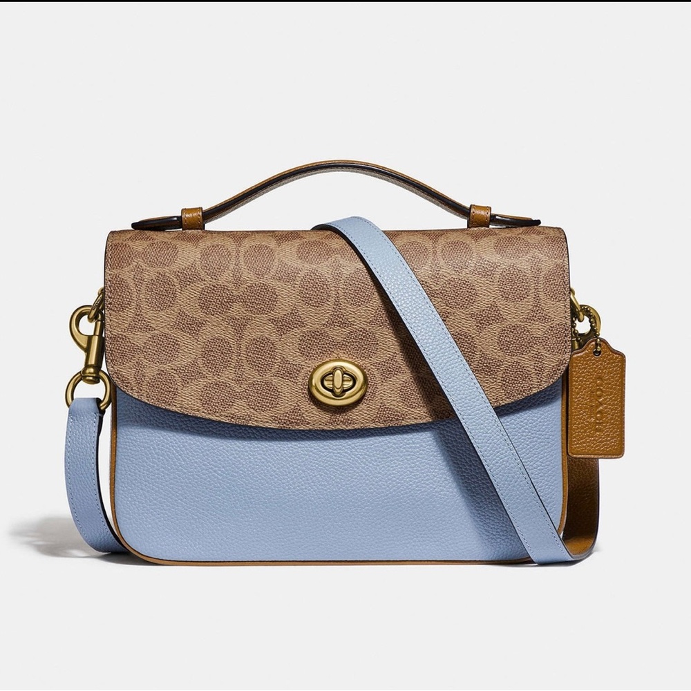 Coach Brown and Blue Crossbody Bag with Gold Accents